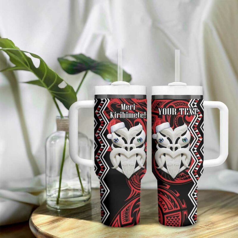 New Zealand Christmas Meri Kirihimete Maori Wheku Taniko Art Custom Stanley Quencher 40oz Stainless Steel Tumbler With Handle - Threewoofs - Image 9