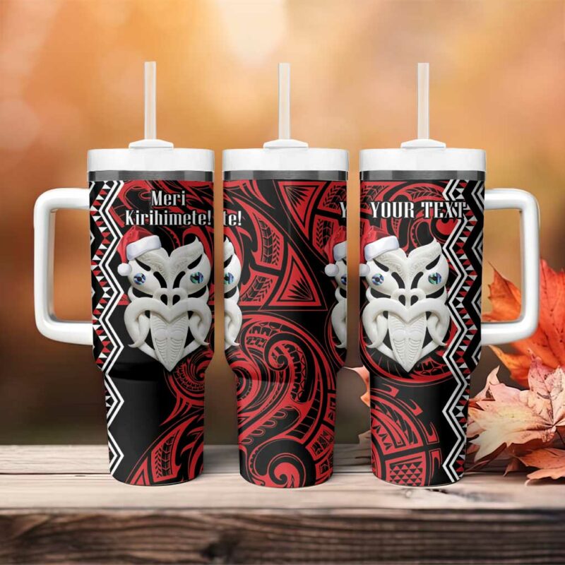 New Zealand Christmas Meri Kirihimete Maori Wheku Taniko Art Custom Stanley Quencher 40oz Stainless Steel Tumbler With Handle - Threewoofs - Image 4