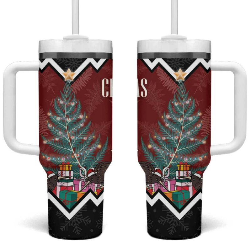 New Zealand Christmas Xmas Fern and Kiwi Birds Custom Stanley Quencher 40oz Stainless Steel Tumbler With Handle - Threewoofs