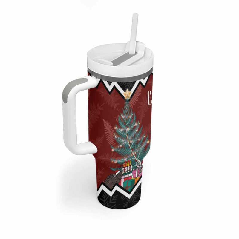 New Zealand Christmas Xmas Fern and Kiwi Birds Custom Stanley Quencher 40oz Stainless Steel Tumbler With Handle - Threewoofs - Image 2
