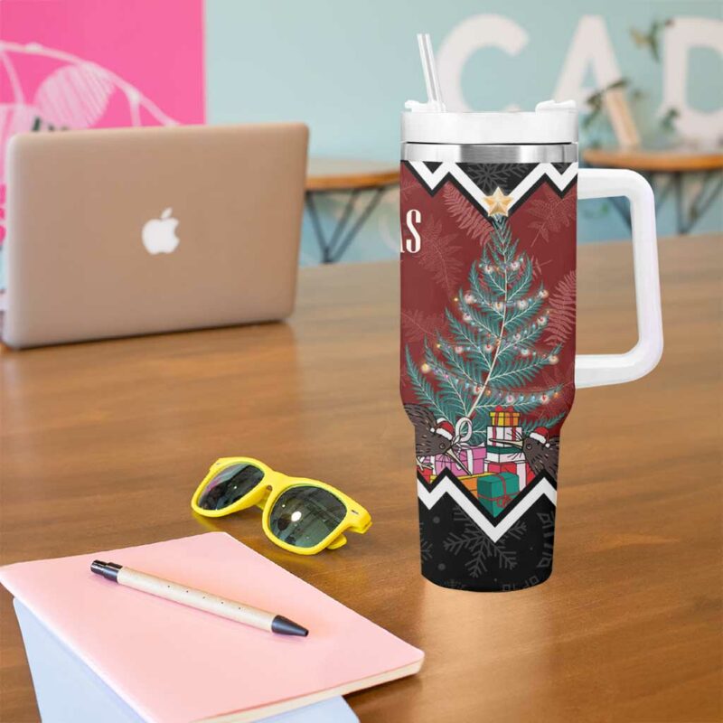 New Zealand Christmas Xmas Fern and Kiwi Birds Custom Stanley Quencher 40oz Stainless Steel Tumbler With Handle - Threewoofs - Image 5