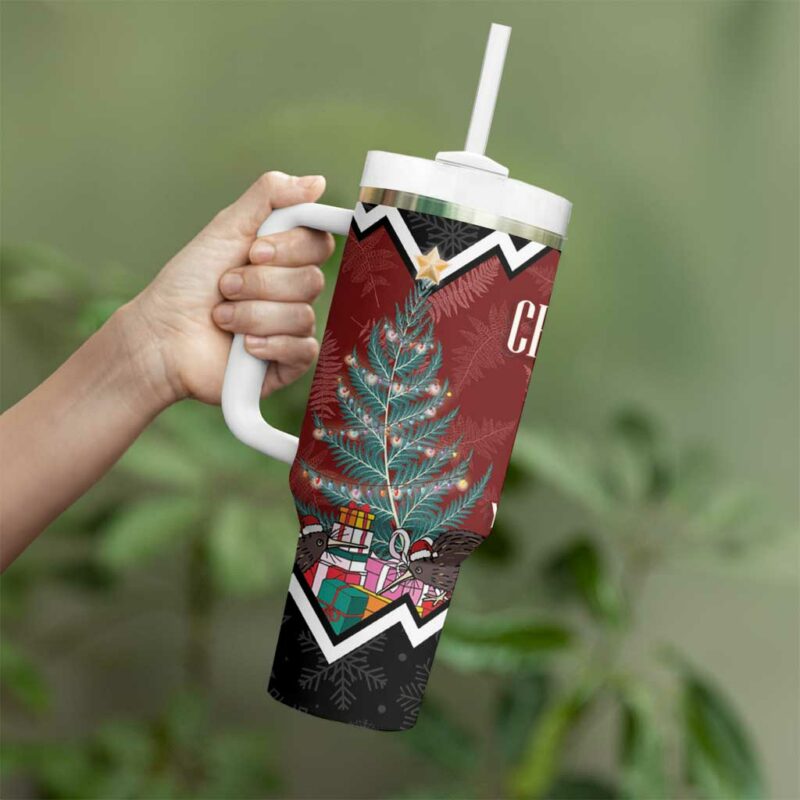 New Zealand Christmas Xmas Fern and Kiwi Birds Custom Stanley Quencher 40oz Stainless Steel Tumbler With Handle - Threewoofs - Image 3