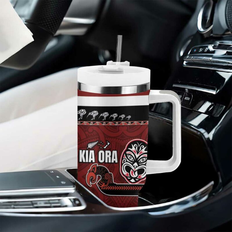 New Zealand Culture Kia Ora Aotearoa Moko Tattoo Mask Custom Stanley Quencher 40oz Stainless Steel Tumbler With Handle - Threewoofs - Image 8
