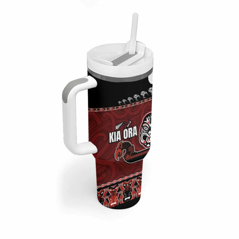 New Zealand Culture Kia Ora Aotearoa Moko Tattoo Mask Custom Stanley Quencher 40oz Stainless Steel Tumbler With Handle - Threewoofs - Image 2
