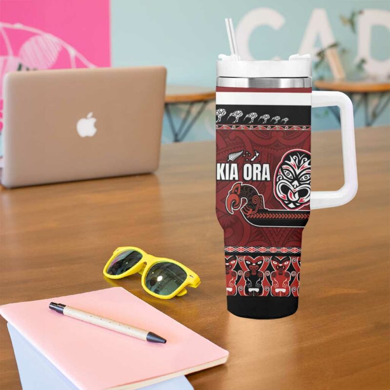 New Zealand Culture Kia Ora Aotearoa Moko Tattoo Mask Custom Stanley Quencher 40oz Stainless Steel Tumbler With Handle - Threewoofs - Image 5