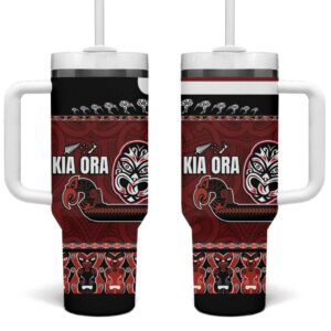 New Zealand Culture Kia Ora Aotearoa Moko Tattoo Mask Custom Stanley Quencher 40oz Stainless Steel Tumbler With Handle - Threewoofs