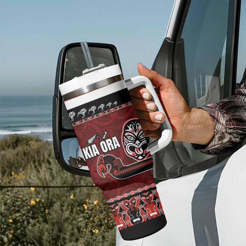 New Zealand Culture Kia Ora Aotearoa Moko Tattoo Mask Custom Stanley Quencher 40oz Stainless Steel Tumbler With Handle - Threewoofs - Image 7
