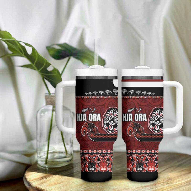 New Zealand Culture Kia Ora Aotearoa Moko Tattoo Mask Custom Stanley Quencher 40oz Stainless Steel Tumbler With Handle - Threewoofs - Image 9