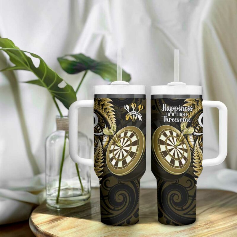 New Zealand Darts Happiness Is A Tight Threesome Maori Gold Custom Stanley Quencher 40oz Stainless Steel Tumbler With Handle - Threewoofs - Image 9