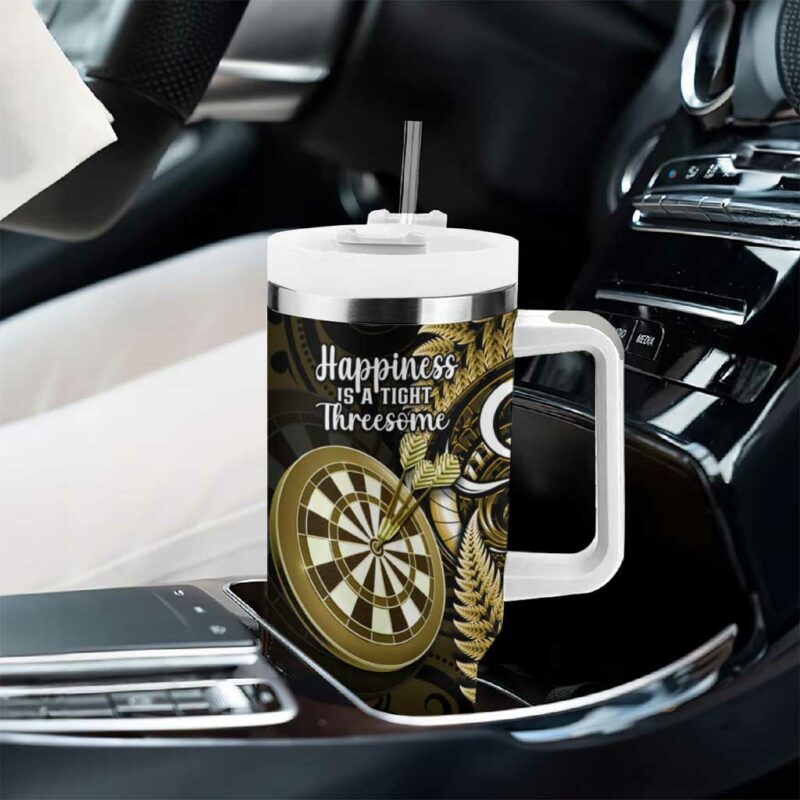 New Zealand Darts Happiness Is A Tight Threesome Maori Gold Custom Stanley Quencher 40oz Stainless Steel Tumbler With Handle - Threewoofs - Image 8