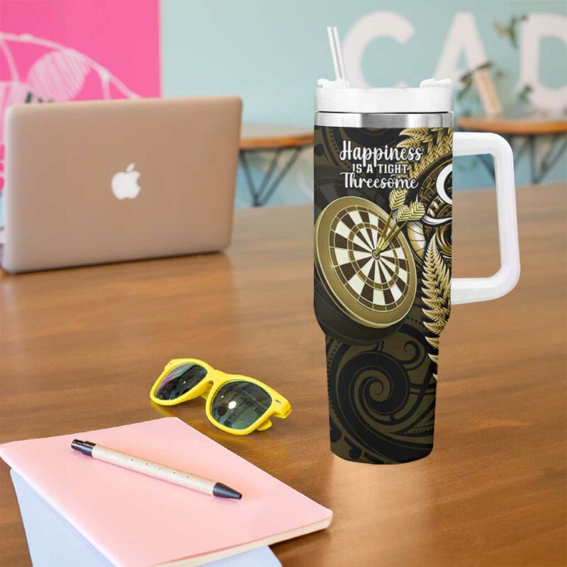 New Zealand Darts Happiness Is A Tight Threesome Maori Gold Custom Stanley Quencher 40oz Stainless Steel Tumbler With Handle - Threewoofs - Image 5