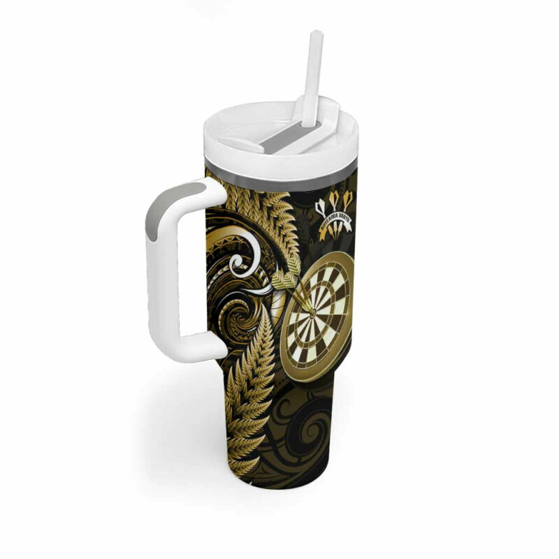 New Zealand Darts Happiness Is A Tight Threesome Maori Gold Custom Stanley Quencher 40oz Stainless Steel Tumbler With Handle - Threewoofs - Image 2