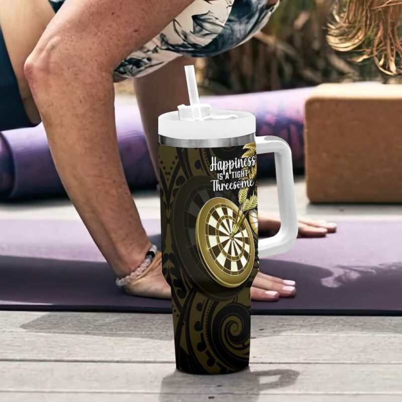 New Zealand Darts Happiness Is A Tight Threesome Maori Gold Custom Stanley Quencher 40oz Stainless Steel Tumbler With Handle - Threewoofs - Image 6