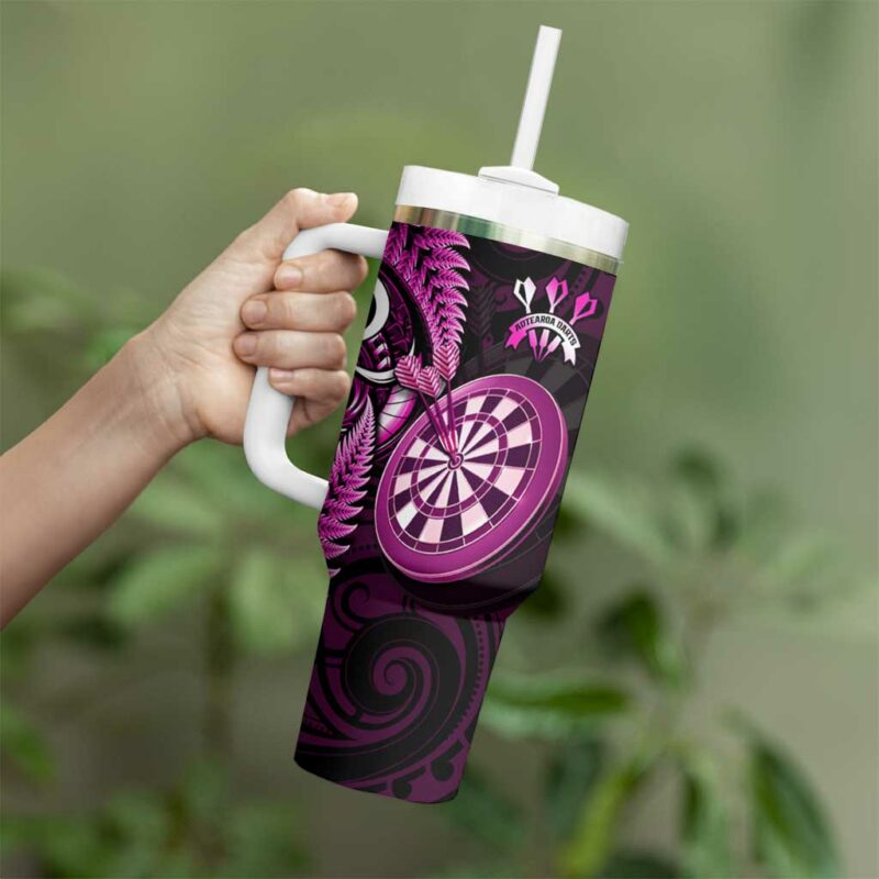 New Zealand Darts Happiness Is A Tight Threesome Maori Pink Custom Stanley Quencher 40oz Stainless Steel Tumbler With Handle - Threewoofs - Image 4