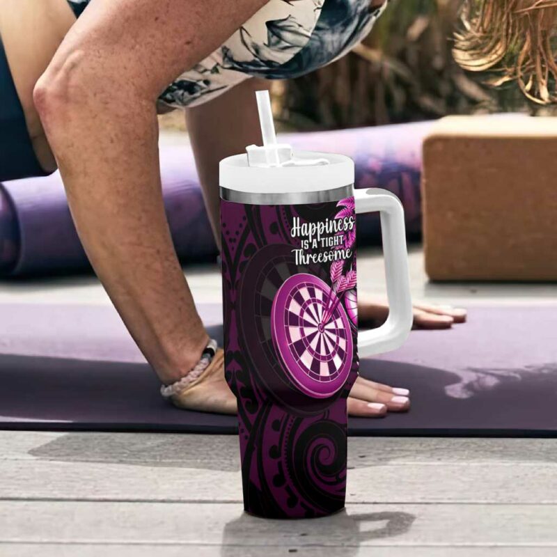 New Zealand Darts Happiness Is A Tight Threesome Maori Pink Custom Stanley Quencher 40oz Stainless Steel Tumbler With Handle - Threewoofs - Image 6