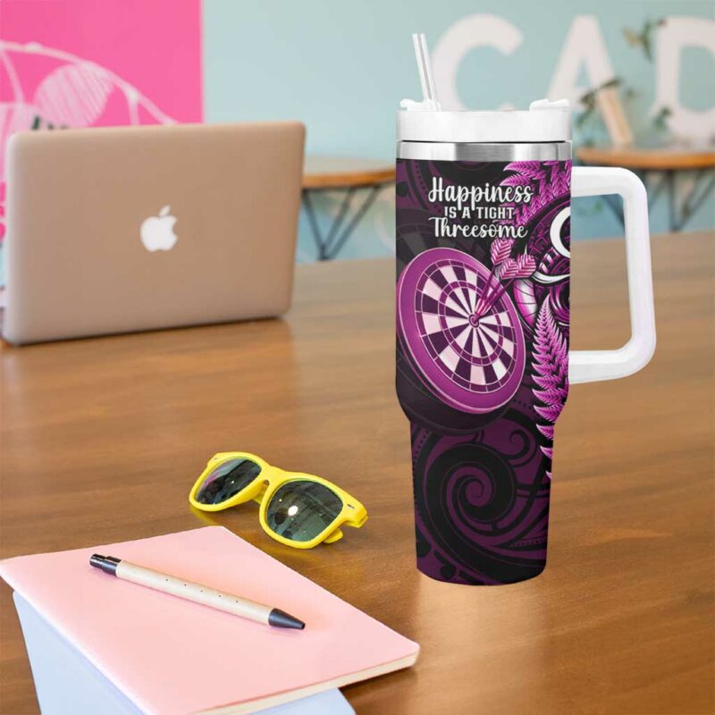 New Zealand Darts Happiness Is A Tight Threesome Maori Pink Custom Stanley Quencher 40oz Stainless Steel Tumbler With Handle - Threewoofs - Image 5