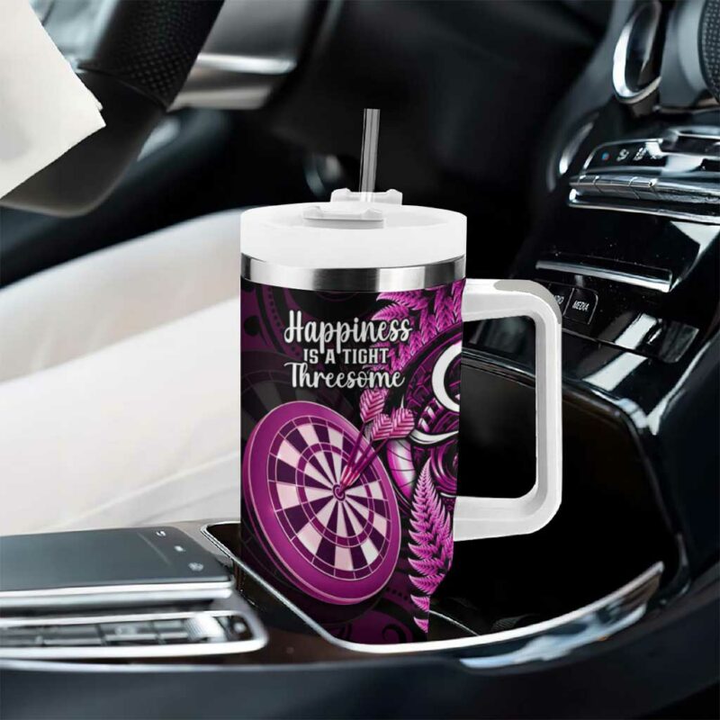 New Zealand Darts Happiness Is A Tight Threesome Maori Pink Custom Stanley Quencher 40oz Stainless Steel Tumbler With Handle - Threewoofs - Image 8