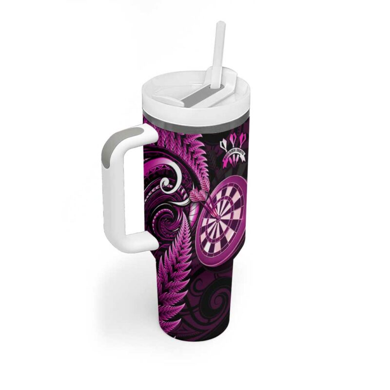 New Zealand Darts Happiness Is A Tight Threesome Maori Pink Custom Stanley Quencher 40oz Stainless Steel Tumbler With Handle - Threewoofs - Image 3