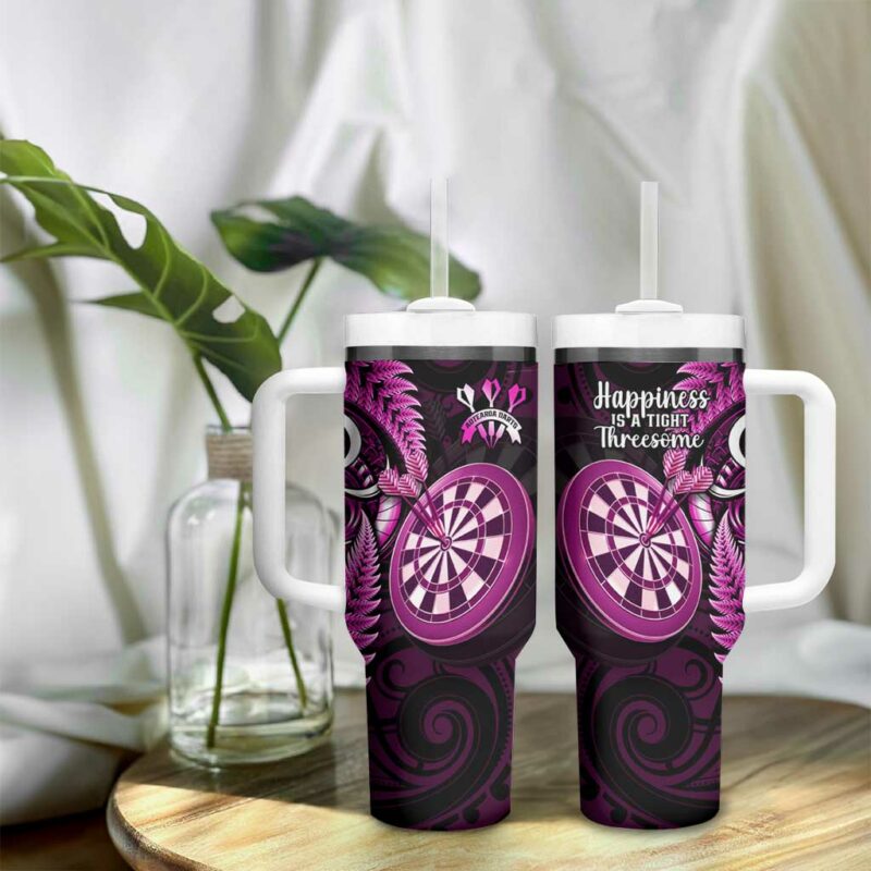 New Zealand Darts Happiness Is A Tight Threesome Maori Pink Custom Stanley Quencher 40oz Stainless Steel Tumbler With Handle - Threewoofs - Image 9