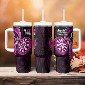 New Zealand Darts Happiness Is A Tight Threesome Maori Pink Custom Stanley Quencher 40oz Stainless Steel Tumbler With Handle - Threewoofs