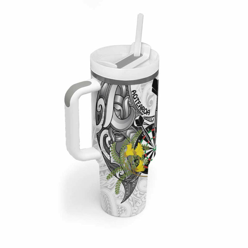 New Zealand Darts Kowhai Floral with Maori Tattoo Custom Stanley Quencher 40oz Stainless Steel Tumbler With Handle - Threewoofs - Image 2