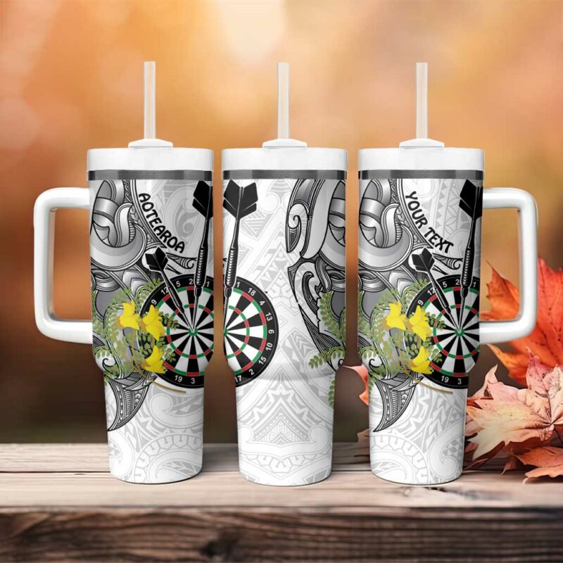 New Zealand Darts Kowhai Floral with Maori Tattoo Custom Stanley Quencher 40oz Stainless Steel Tumbler With Handle - Threewoofs - Image 4
