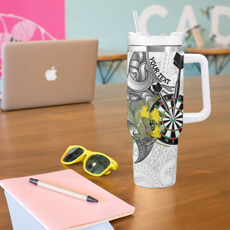 New Zealand Darts Kowhai Floral with Maori Tattoo Custom Stanley Quencher 40oz Stainless Steel Tumbler With Handle - Threewoofs - Image 5