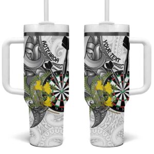 New Zealand Darts Kowhai Floral with Maori Tattoo Custom Stanley Quencher 40oz Stainless Steel Tumbler With Handle - Threewoofs