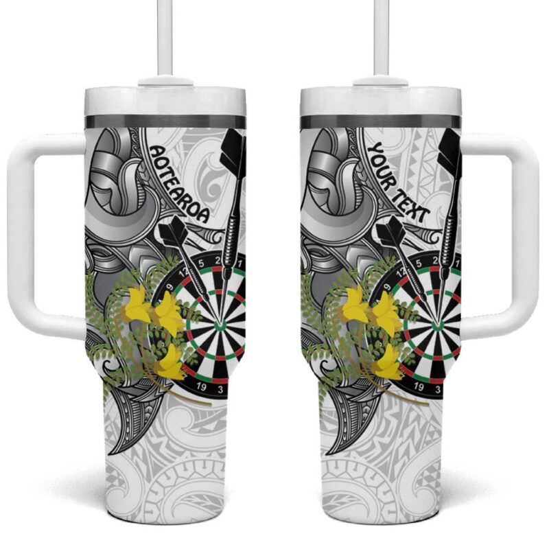 New Zealand Darts Kowhai Floral with Maori Tattoo Custom Stanley Quencher 40oz Stainless Steel Tumbler With Handle - Threewoofs