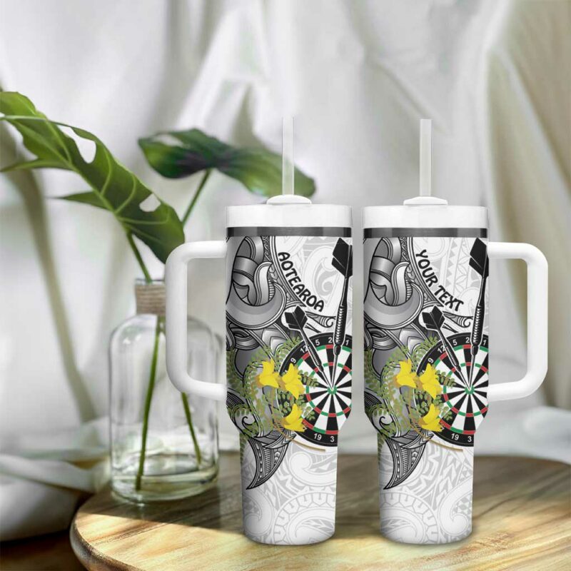 New Zealand Darts Kowhai Floral with Maori Tattoo Custom Stanley Quencher 40oz Stainless Steel Tumbler With Handle - Threewoofs - Image 9