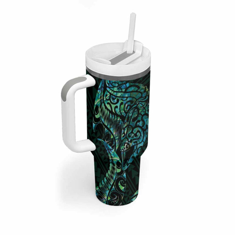 New Zealand Eel Tuna Aotearoa Maori With Paua Shell Turquoise Custom Stanley Quencher 40oz Stainless Steel Tumbler With Handle - Threewoofs - Image 2