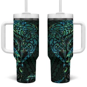 New Zealand Eel Tuna Aotearoa Maori With Paua Shell Turquoise Custom Stanley Quencher 40oz Stainless Steel Tumbler With Handle - Threewoofs