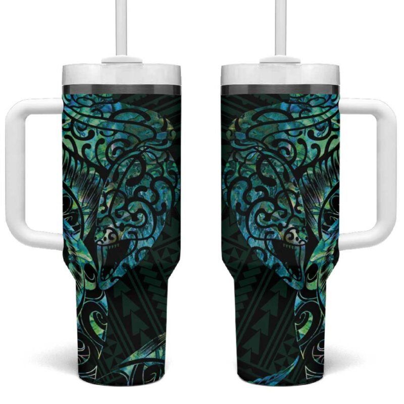 New Zealand Eel Tuna Aotearoa Maori With Paua Shell Turquoise Custom Stanley Quencher 40oz Stainless Steel Tumbler With Handle - Threewoofs