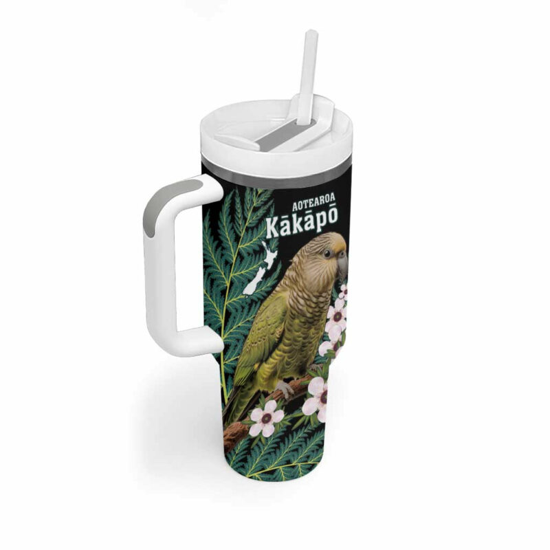 New Zealand Kakapo Aotearoa Fern With Manuka Custom Stanley Quencher 40oz Stainless Steel Tumbler With Handle - Threewoofs - Image 2