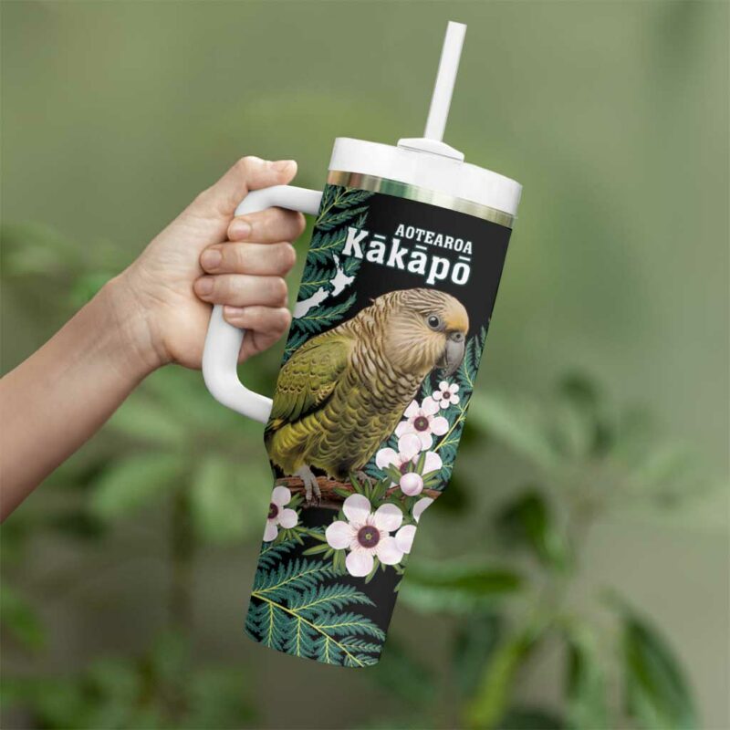 New Zealand Kakapo Aotearoa Fern With Manuka Custom Stanley Quencher 40oz Stainless Steel Tumbler With Handle - Threewoofs - Image 3