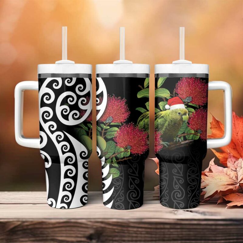 New Zealand Kakapo Christmas Meri Kirihimete Pohutukawa Flowers Custom Stanley Quencher 40oz Stainless Steel Tumbler With Handle - Threewoofs