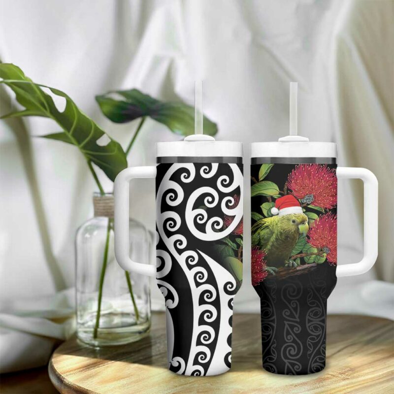 New Zealand Kakapo Christmas Meri Kirihimete Pohutukawa Flowers Custom Stanley Quencher 40oz Stainless Steel Tumbler With Handle - Threewoofs - Image 9