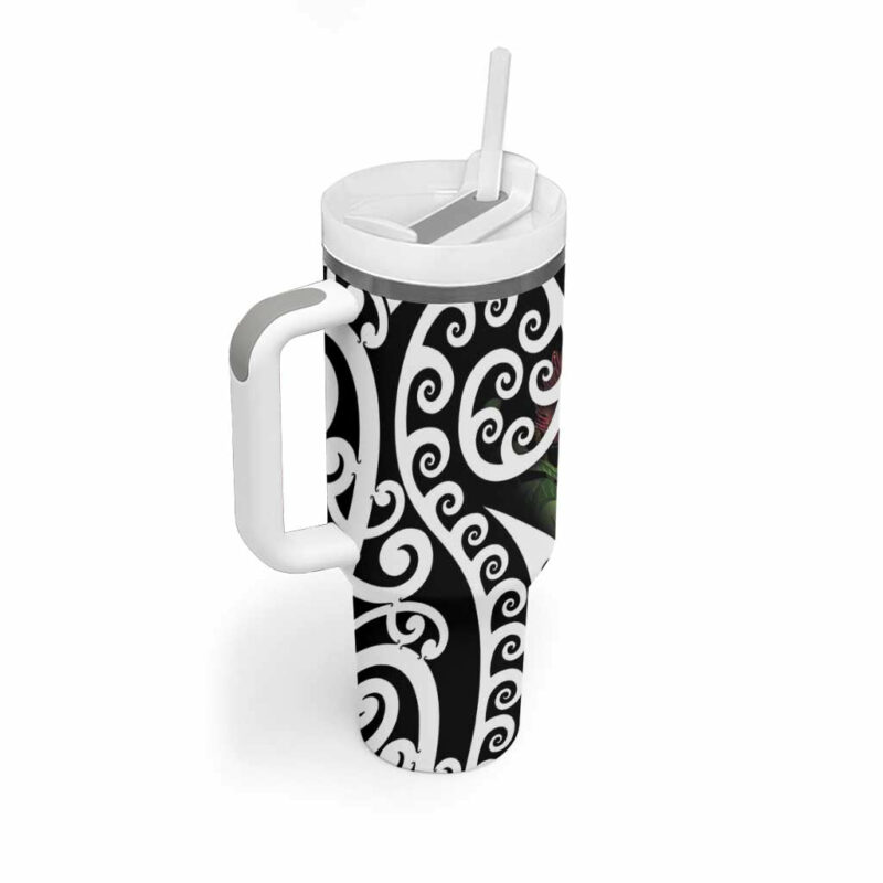 New Zealand Kakapo Christmas Meri Kirihimete Pohutukawa Flowers Custom Stanley Quencher 40oz Stainless Steel Tumbler With Handle - Threewoofs - Image 3
