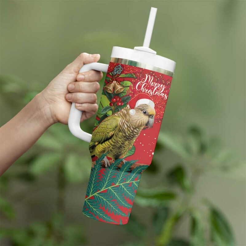 New Zealand Kakapo Christmas Meri Kirihimete Silver Fern Mix Pohutukawa Custom Stanley Quencher 40oz Stainless Steel Tumbler - Threewoofs - Image 4