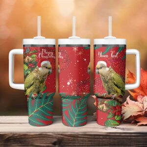 New Zealand Kakapo Christmas Meri Kirihimete Silver Fern Mix Pohutukawa Custom Stanley Quencher 40oz Stainless Steel Tumbler - Threewoofs