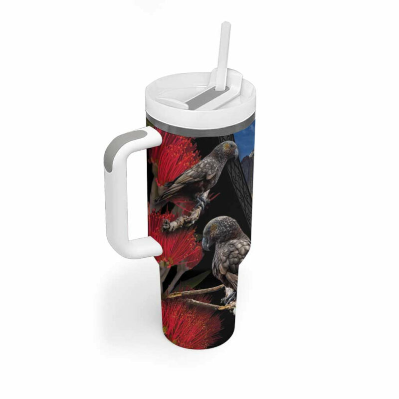 New Zealand Kea And Pohutukawa With The Mountain Landscape Custom Stanley Quencher 40oz Stainless Steel Tumbler With Handle - Threewoofs - Image 2