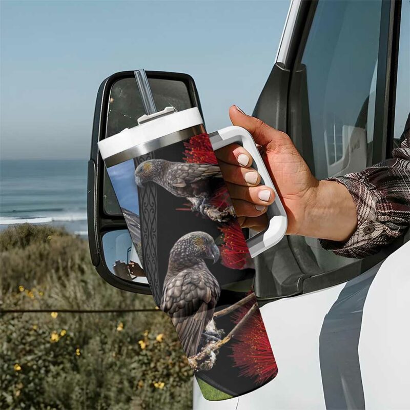 New Zealand Kea And Pohutukawa With The Mountain Landscape Custom Stanley Quencher 40oz Stainless Steel Tumbler With Handle - Threewoofs - Image 7