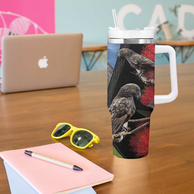 New Zealand Kea And Pohutukawa With The Mountain Landscape Custom Stanley Quencher 40oz Stainless Steel Tumbler With Handle - Threewoofs - Image 5