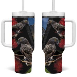 New Zealand Kea And Pohutukawa With The Mountain Landscape Custom Stanley Quencher 40oz Stainless Steel Tumbler With Handle - Threewoofs