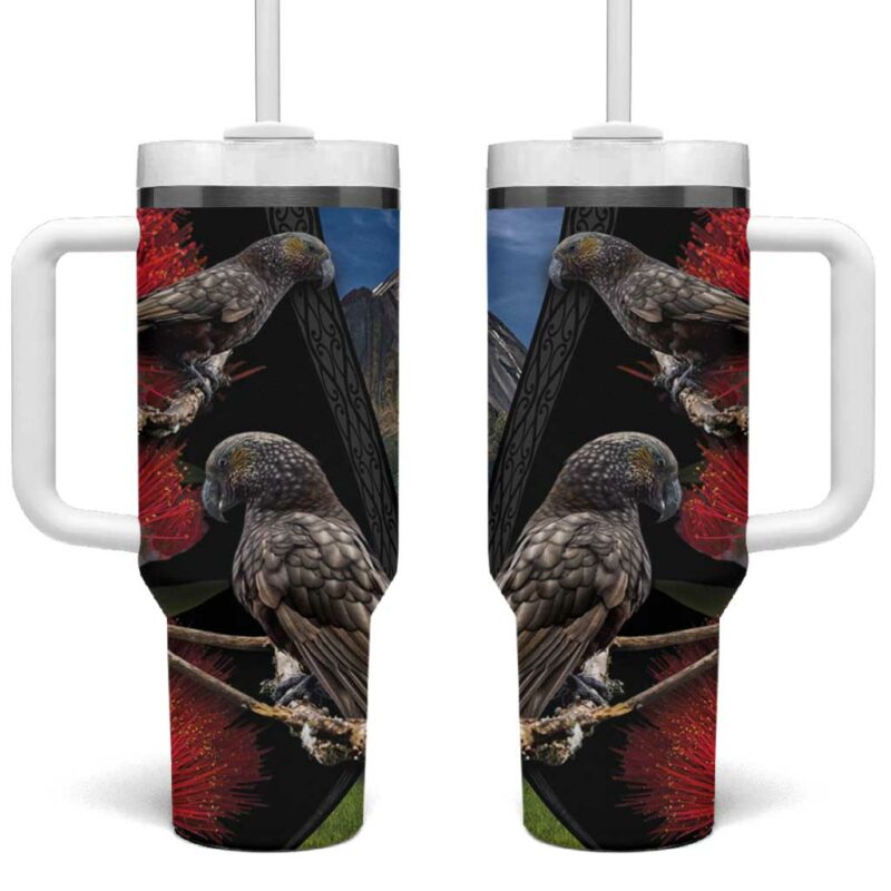 New Zealand Kea And Pohutukawa With The Mountain Landscape Custom Stanley Quencher 40oz Stainless Steel Tumbler With Handle - Threewoofs