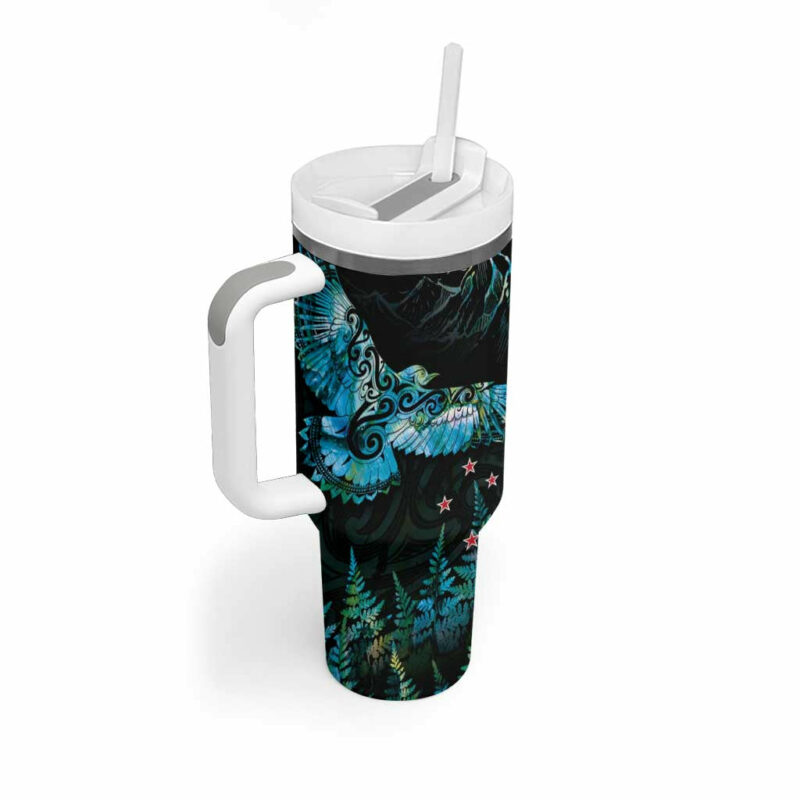 New Zealand Kea Bird Maori Tattoo and Silver Fern Paua Shell Custom Stanley Quencher 40oz Stainless Steel Tumbler With Handle - Threewoofs - Image 2