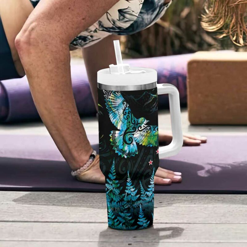New Zealand Kea Bird Maori Tattoo and Silver Fern Paua Shell Custom Stanley Quencher 40oz Stainless Steel Tumbler With Handle - Threewoofs - Image 6