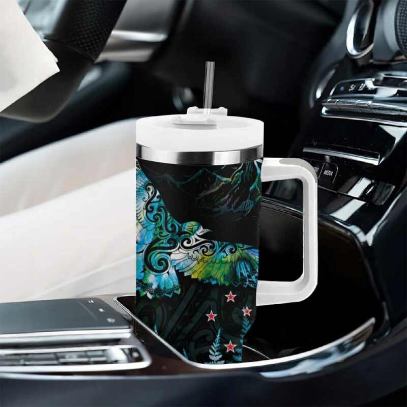 New Zealand Kea Bird Maori Tattoo and Silver Fern Paua Shell Custom Stanley Quencher 40oz Stainless Steel Tumbler With Handle - Threewoofs - Image 8