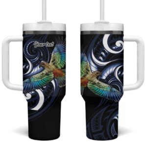 New Zealand Kea Bird Maori Tribal Koru Art Custom Stanley Quencher 40oz Stainless Steel Tumbler With Handle - Threewoofs
