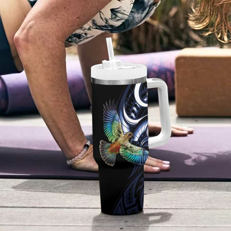 New Zealand Kea Bird Maori Tribal Koru Art Custom Stanley Quencher 40oz Stainless Steel Tumbler With Handle - Threewoofs - Image 6